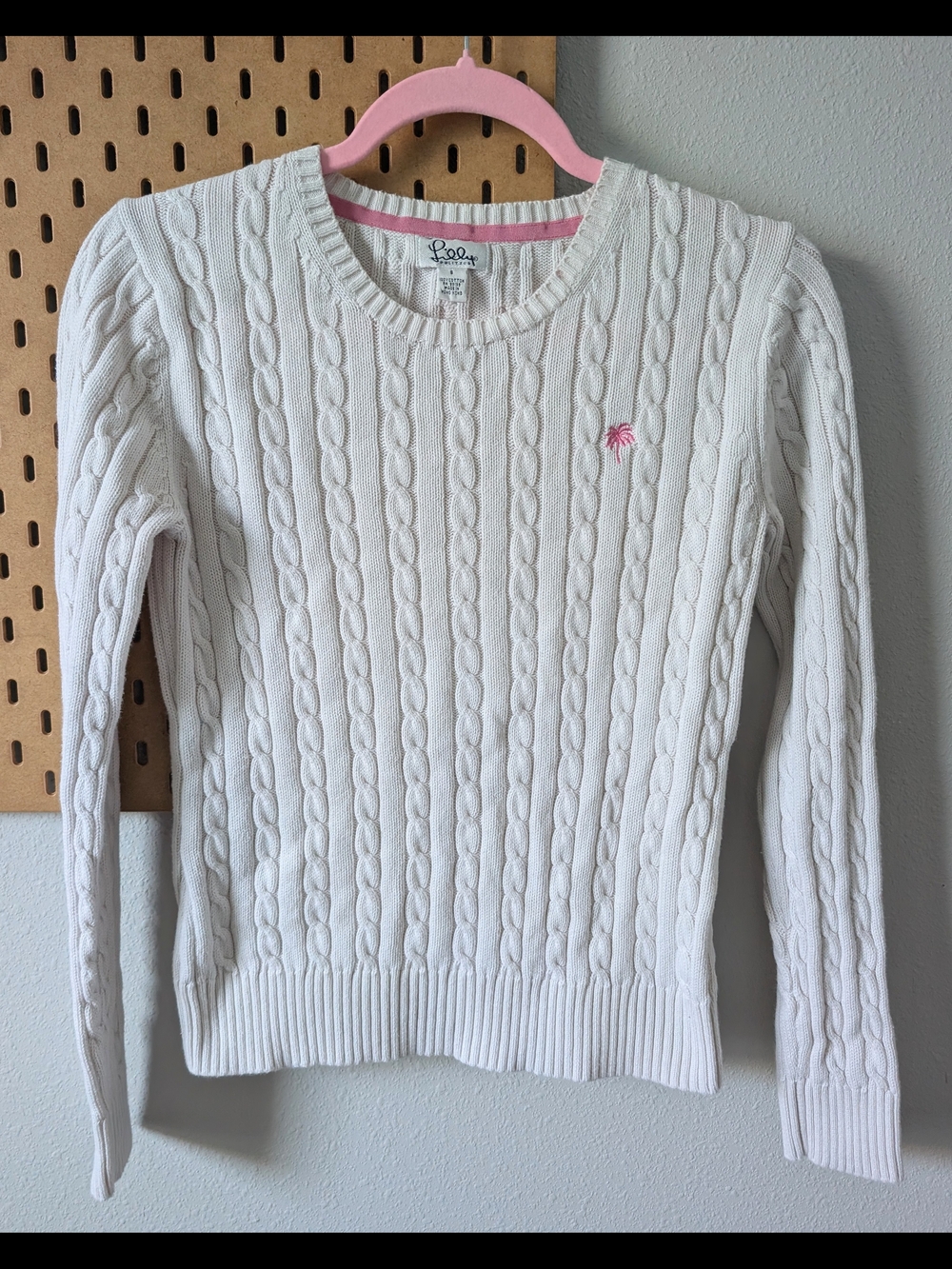Lilly Pulitzer White Cable Knit Pullover Sweatshirt, Fisherman Style | Size S